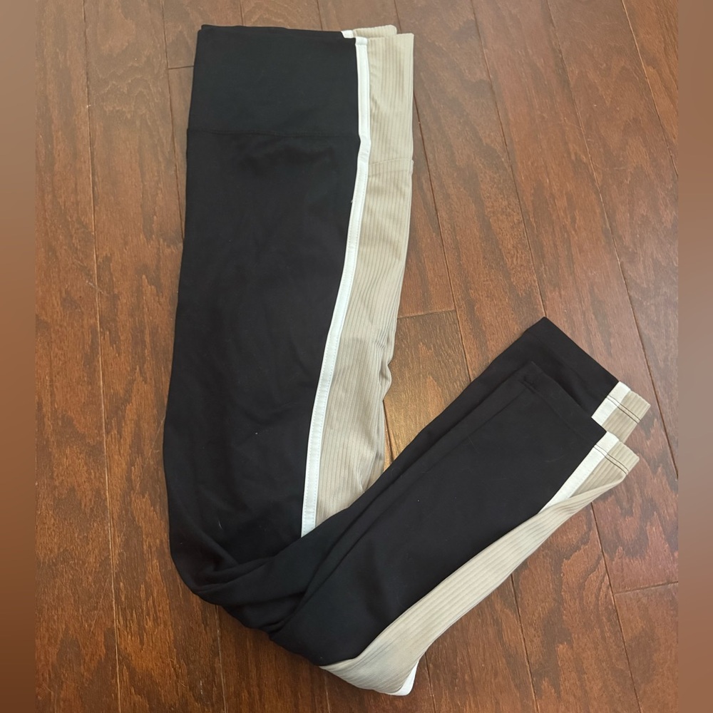 Black and Tan Leggings with White Stripe
